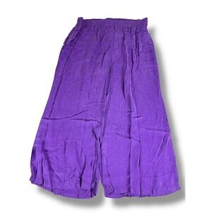 Tianello Pants Womens Medium Purple Wide Leg Crinkle Boho Lightweight Casual